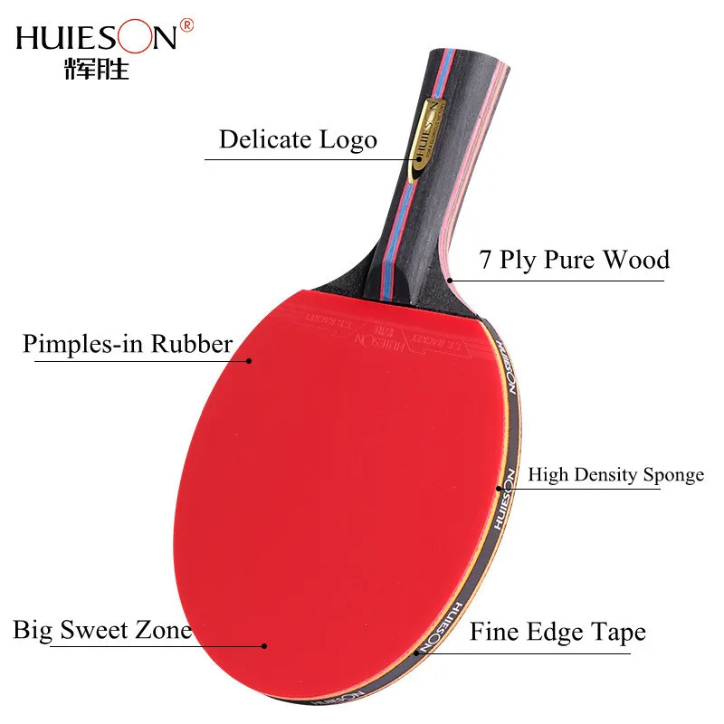 Huieson 2 Pcs Nano Carbon 7.6 Table Tennis Racket Set S600, Classic Black & Red Carbon Paddles+3pcs 3 Star Ping Pong Balls