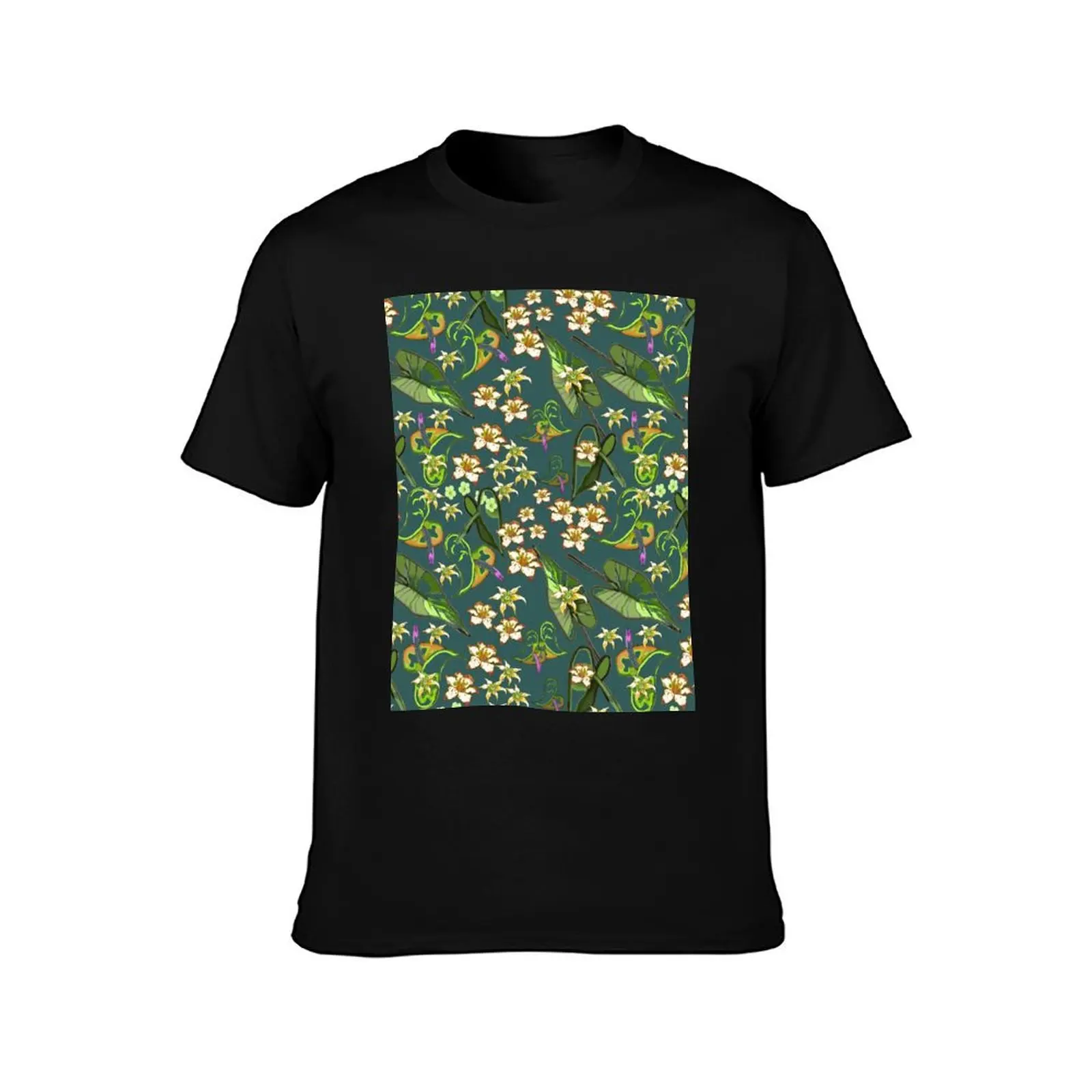 FRILLY LILLIES, LEAVES AND ANTHURIUMS T-Shirt Casual Light Summer Short Sleeve Top T-Shirt
