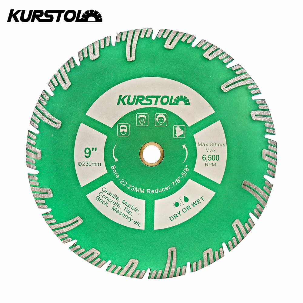 

KURSTOL 1pc 230mm Concrete Cutting Disc Diamond Blade Slant Protection Teeth Brick Marble Granite Tile Cutter Diamond Saw Blade