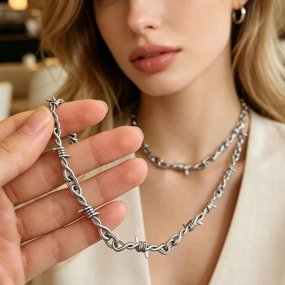 Creative Retro Thorn Barbed Collarbone Chain Unisex Necklace Bracelet Fashion Jewelry Daily Party Birthday Holiday Gift