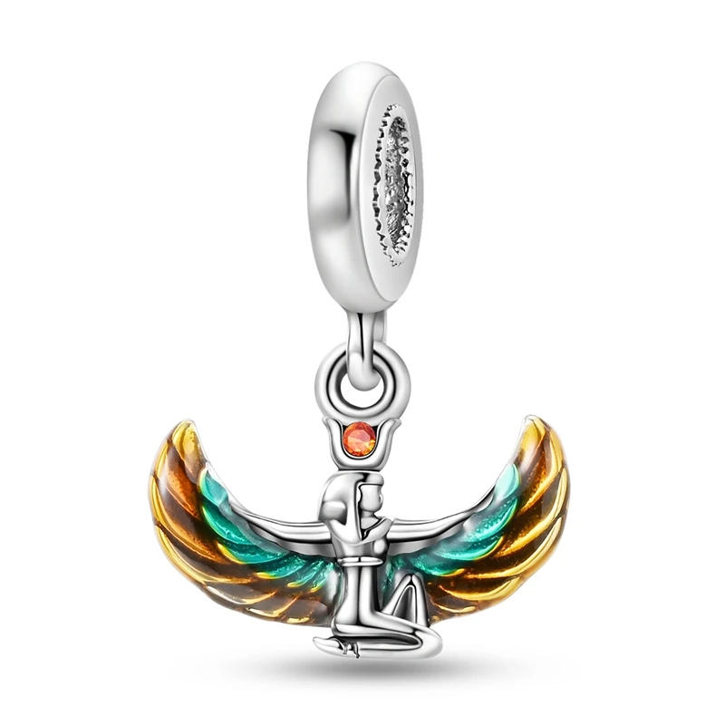 

Dazzling 925 Sterling Silver Colorful Wings Goddess Of Life Isis Charm Fit Pandora Bracelet Women's Daily Jewelry Accessories