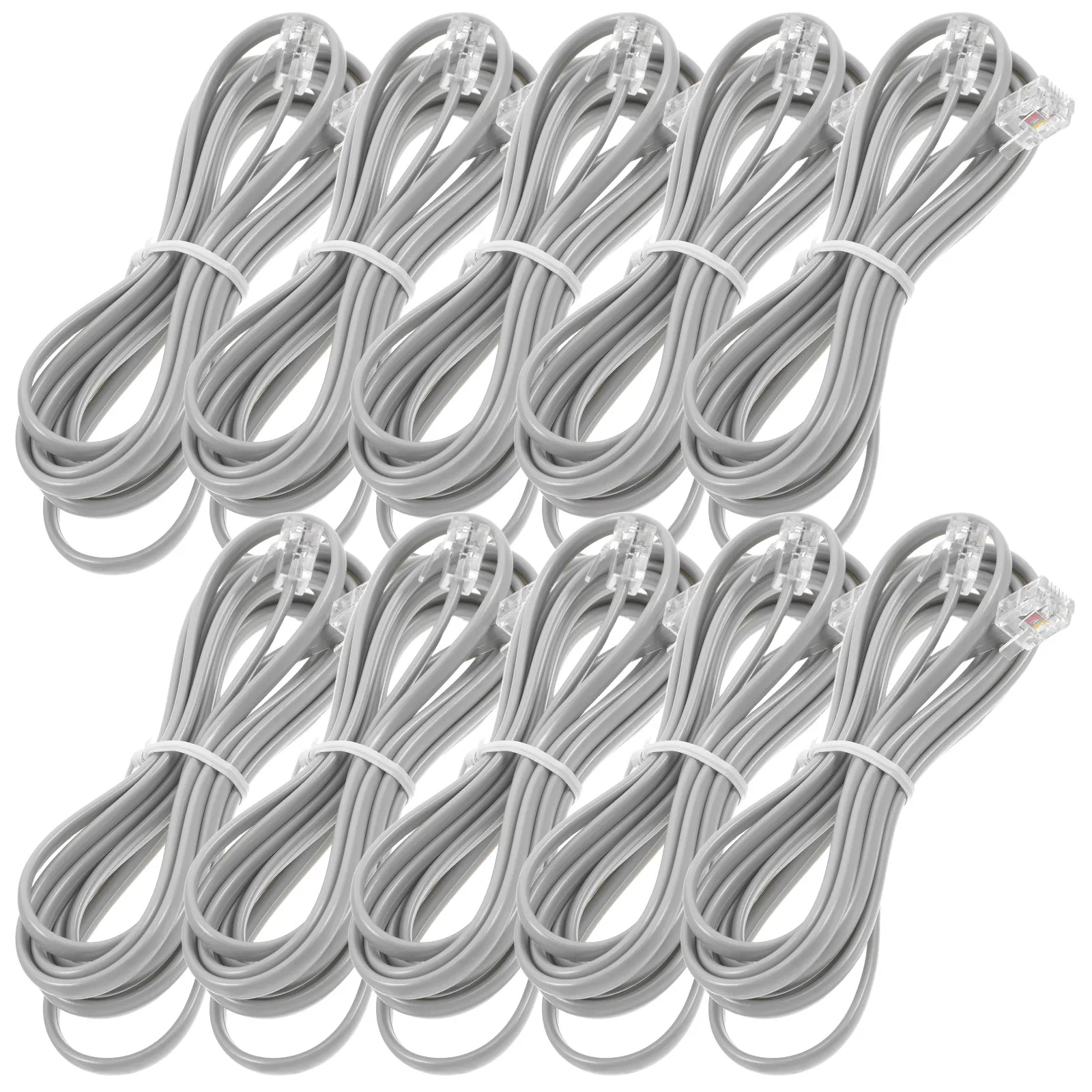 10Pcs Phone Cord Extension Cable Rj11 6p4c 4-Wire Gold-Plated Connector Pure Copper Core Telephone Line for Office Hotel