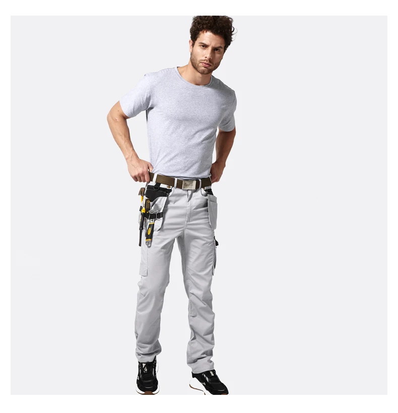 Work Trousers Men Construction Multi Pockets Summer Thin Detachable Fly Pockets Cargo Pants Electrician Mechanical Working Pants