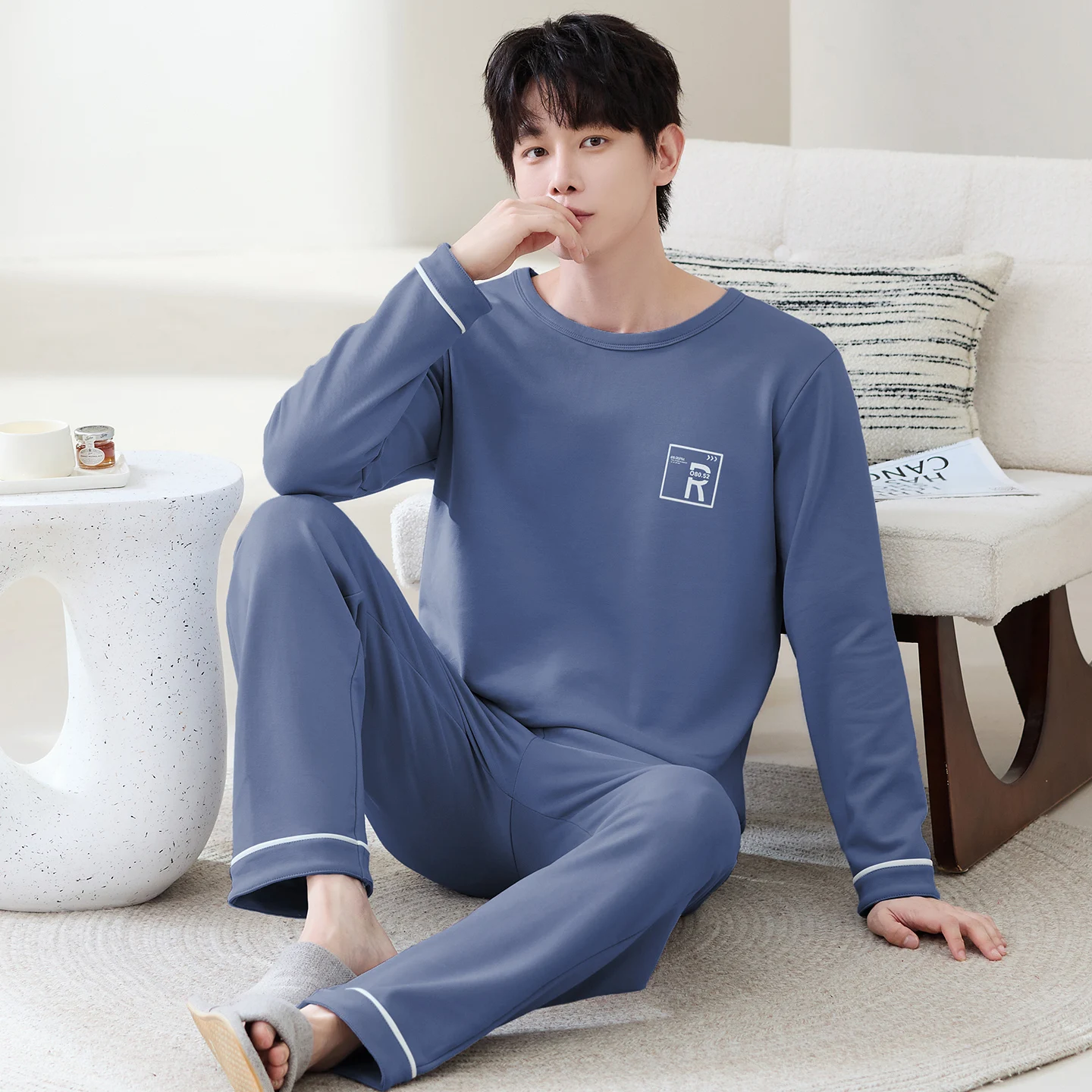 

Two Pieces Set Pajamas For Men Autumn and Spring Long Sleeves Sleeping Top Trousers Homewear Male Pjs Pyjamas Homme Dropship