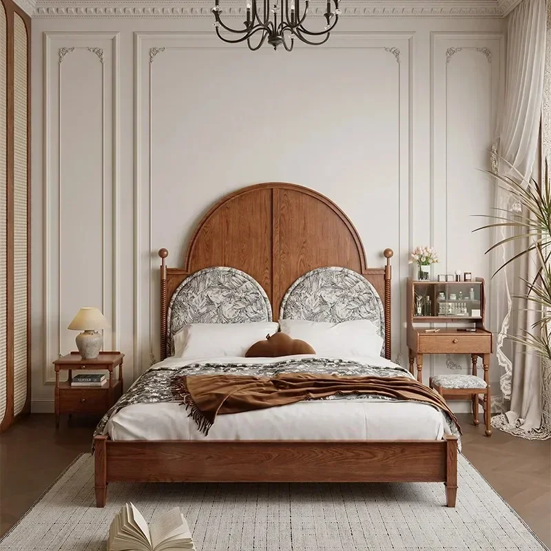 American French Retro Bed Solid Wood Bed Bedroom Double