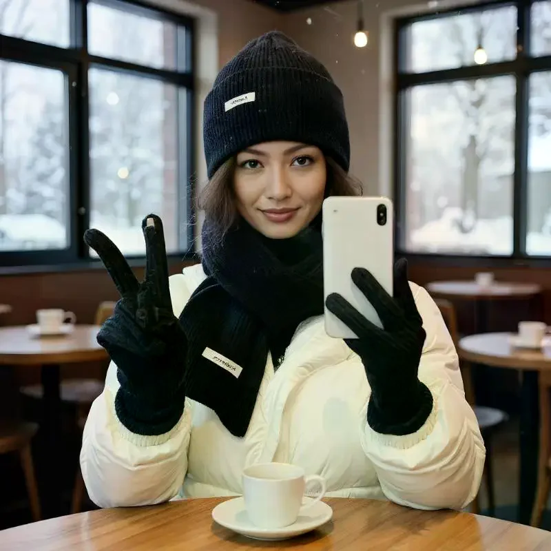 محبوك الشتاء وشاح امرأة بلون قبعة وشاح قفازات المرأة يندبروف الكبار ثلاث قطع مجموعة موضة المرأة وشاح طقم قبعات #5