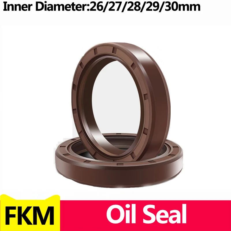 Brown FKM Framework Oil Seal TC Fluoro Rubber Gasket Rings Cover Double Lip with Spring for Bearing ID*OD*THK 26/27/28/29/30MM