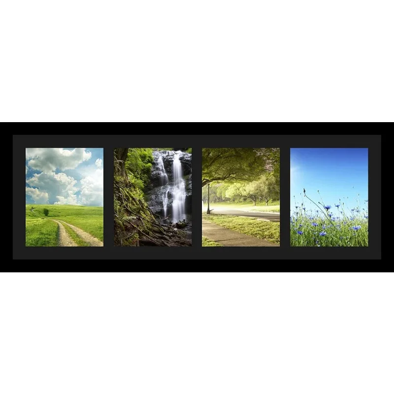 Collage Photo Frame Single Mat With 4-8x10 Openings And Satin Black Frame.