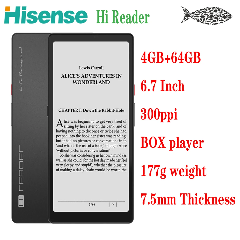 Hisense Hi Reader Electronic Paper Book Eink Screen Reader 6.7 Inch Glass Cover 4G+64G 300ppi 7.5mm Thickness 3000Mah 177g