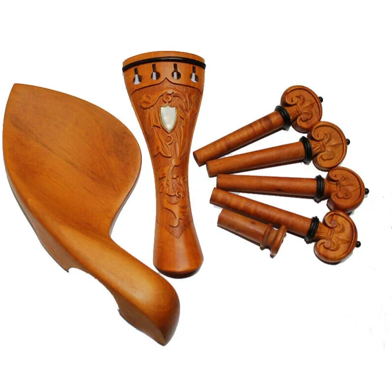 Carved patterns 1 set violin 4/4 ebony wood parts fittings,Tailpiece+Tuning pegs+Endpins+Chin rest/Chin Holder