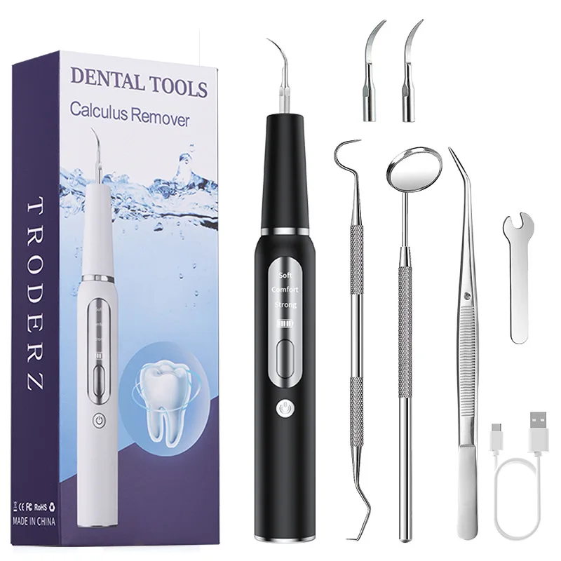 Portable Home Tooth Scaler Ultrasonic Tartar Remover with 3 Modes Rechargeable Teeth Cleaning Tool Set