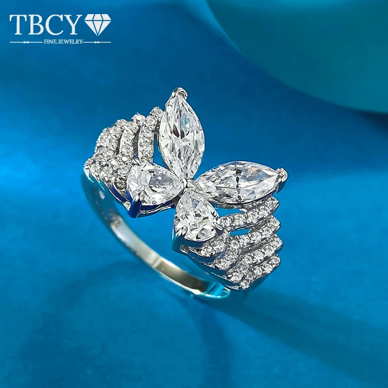 

TBCYD Дизайн бабочки Цирконовое кольцо Высокоуглеродистый бриллиант Обручальное кольцо с цирконом для женщин Стерлинговое серебро 925 пробы Изящные ювелирные изделия