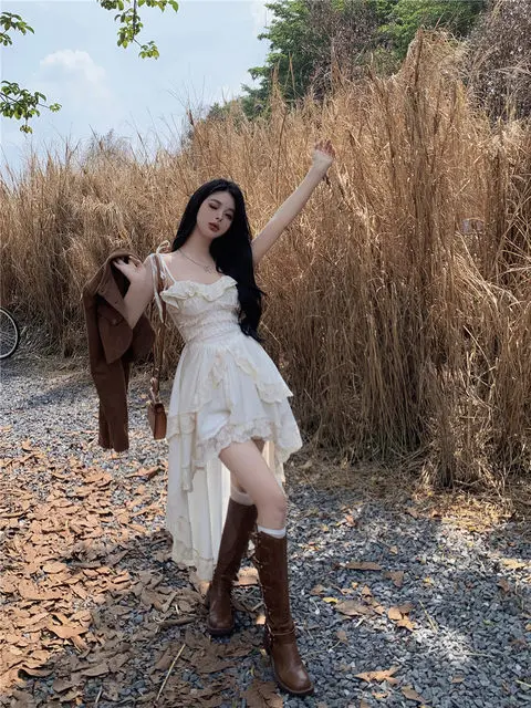 فساتين بيضاء للنساء موضة مثيرة حبال رو فام 2025 فيستدوس دي موخير المرقعة الدانتيل الكشكشة فستان حلو غير منتظم #4