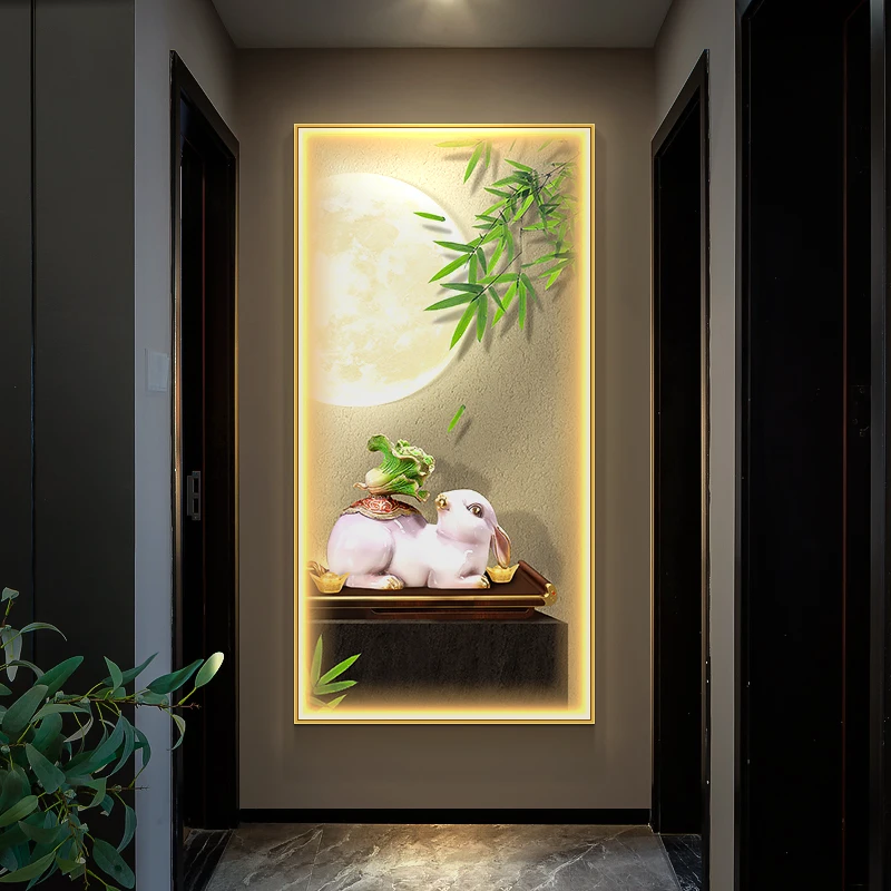 Persimmon Entrance Decoration Painting Corridor Hanging Painting With Light New Chinese Style Rabbit Entrance Vertical Mural Led
