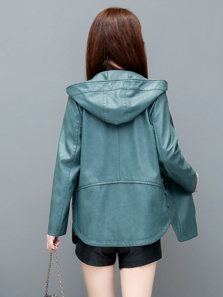 Giacca in vera pelle da donna, modello regular con cappuccio, in pelle di pecora Haifeng, cappotto primaverile autunnale, vestibilità ampia, versione coreana