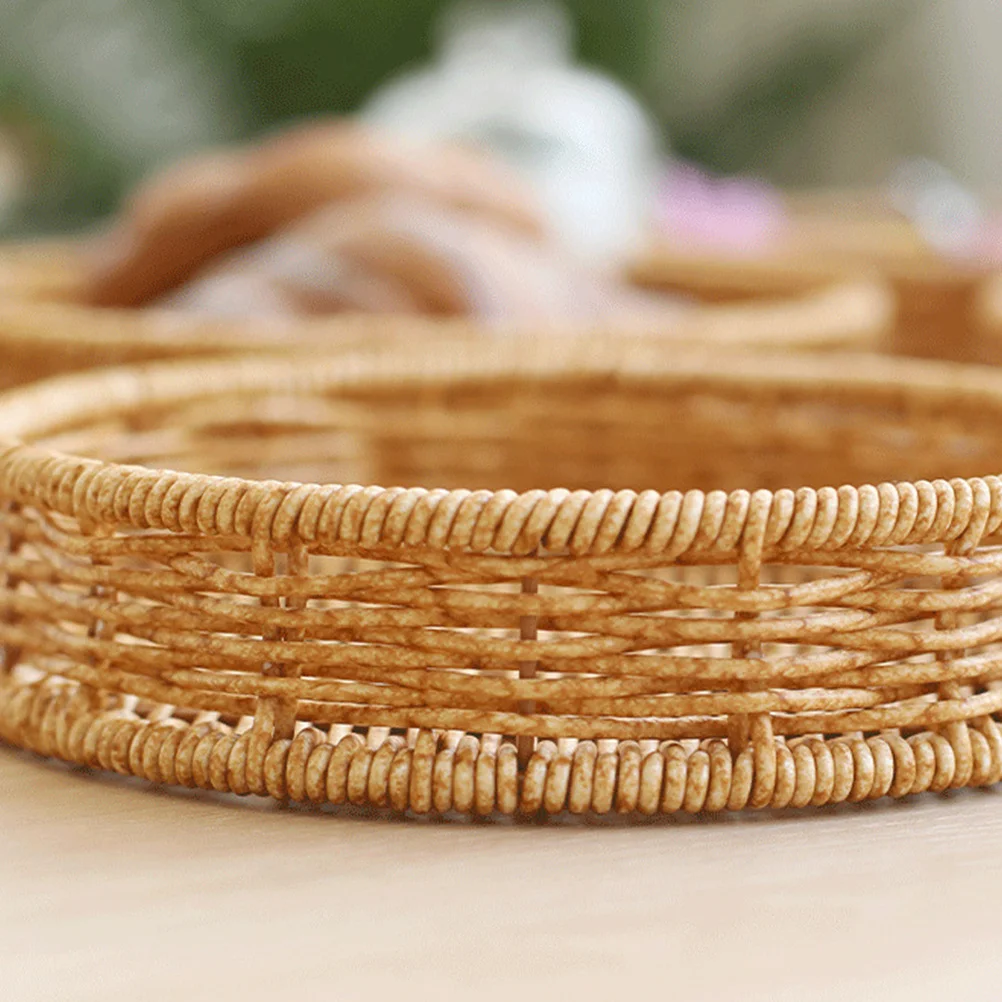 

Versatile Round Woven Tray Natural Charm Decorative Serving Fruits Snacks Elegant Room Dining Area Hotel