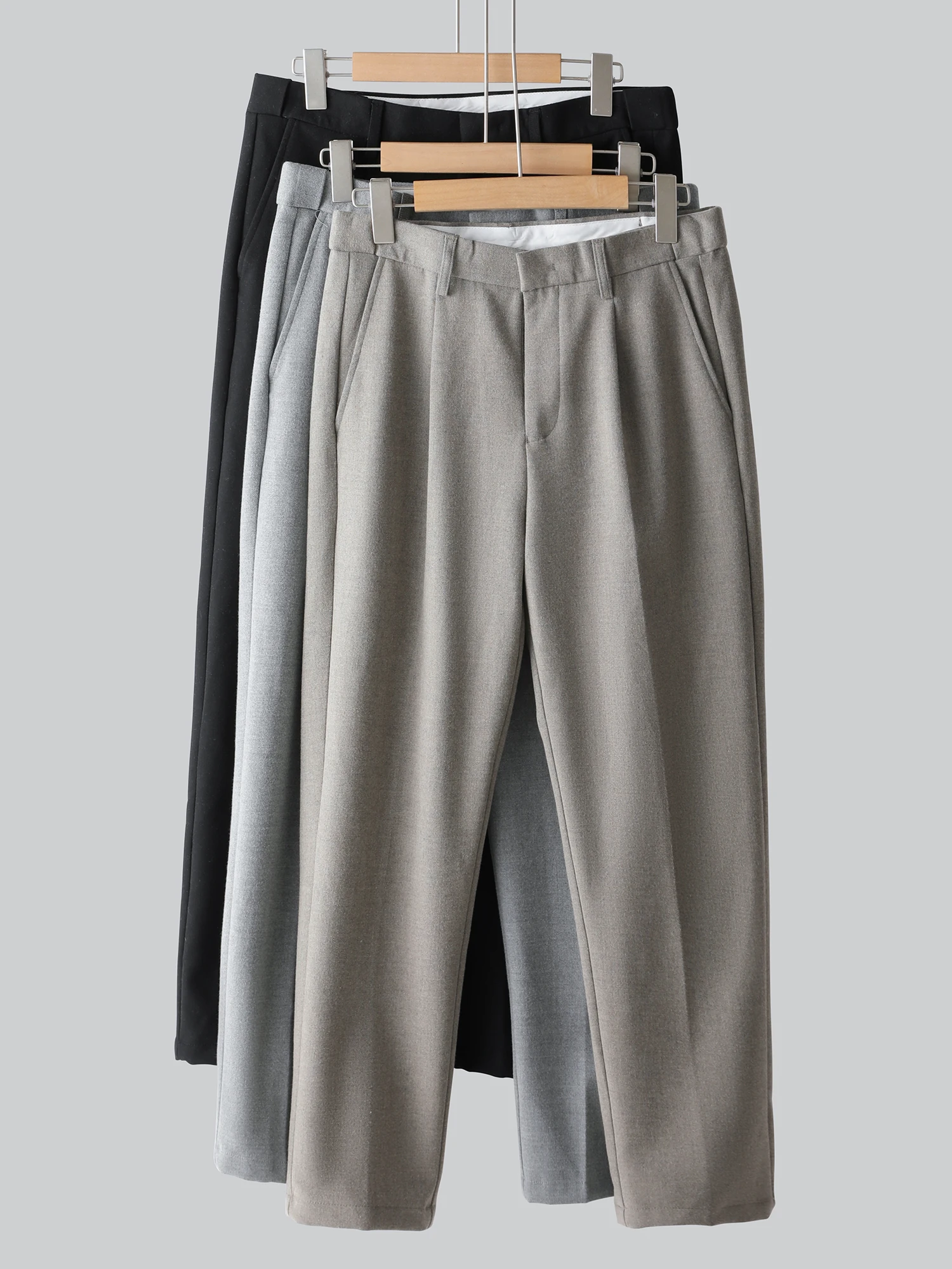 Thickened Woolen Casual Pants Men's Autumn Winter Straight Leg Non-ironed Nine Points Pants Fashionable City Style Pure Color