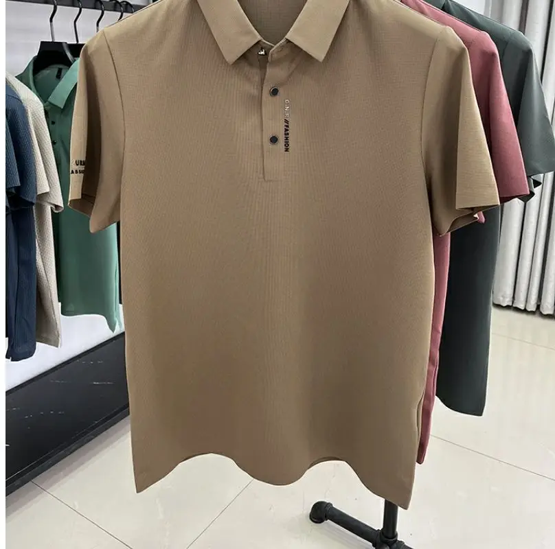 Luxury Ice Silk Short Sleeve Men\'s/men\'s High Quality Business Traceless Casual Polo Shirt Khaki Military Green Navy Blue