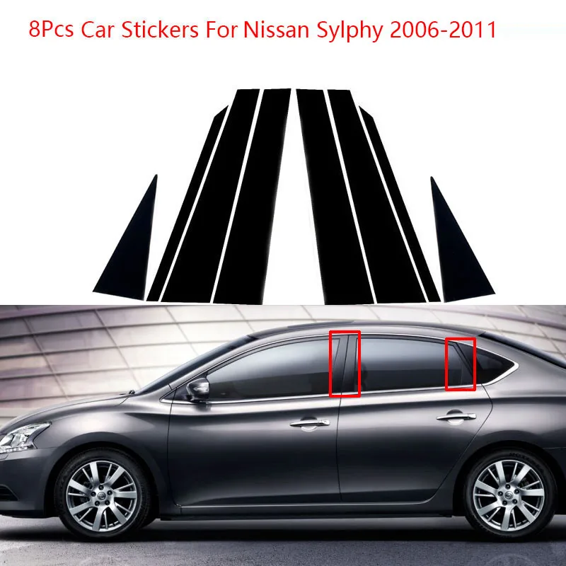 

8Pcs Car Door Window Center BC Column Pillar Posts Trim Cover PC Material Sticker For Nissan Sylphy 2006-2011 Car Accessories