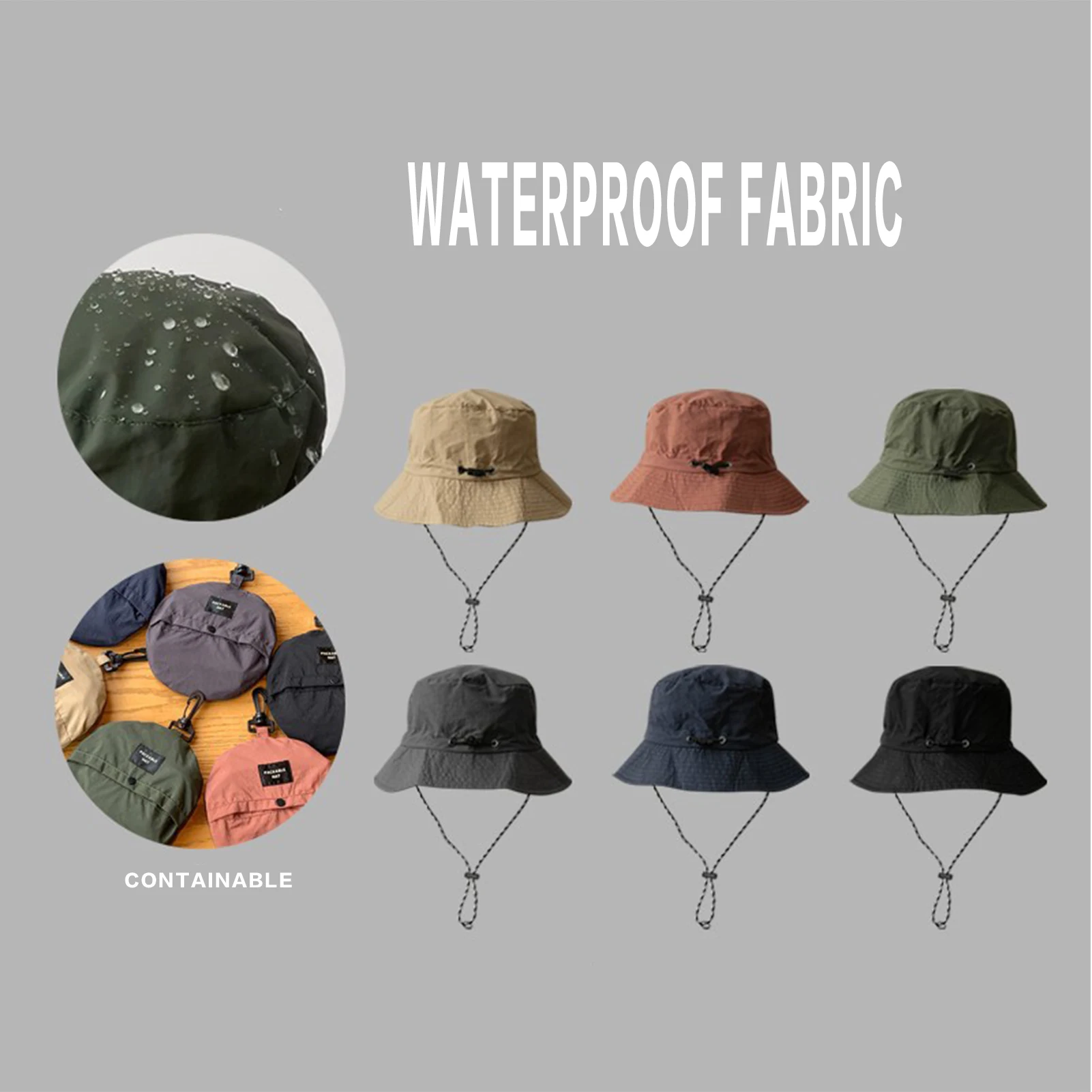 Fisherman Hat Foldable Quick Dry UV Protect Windproof Strap One Size Black, Gray, Khaki for Outdoor Travel Beach Men Women