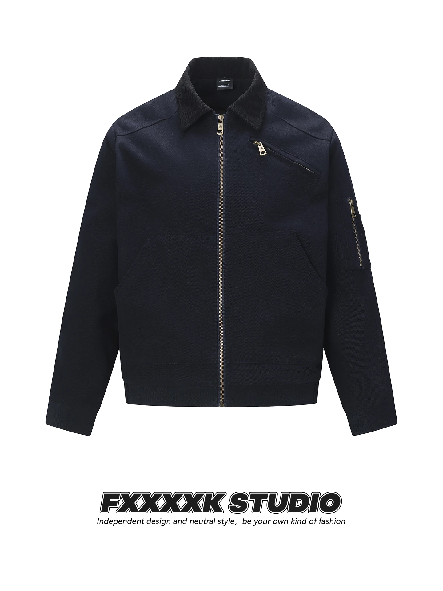 

FXK Original American Retro Jaet Zipper Decorative Simple Cleanfit Versatile Collared Men's Outerwear Autumn Stand Fit P...