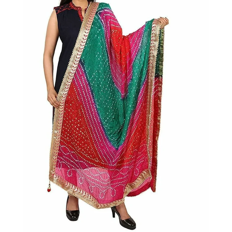 

Women's Silk Scarf Dupatta Bandhani Gota Stole Heavy Duty Work Multi Color European and American Fashion Trends