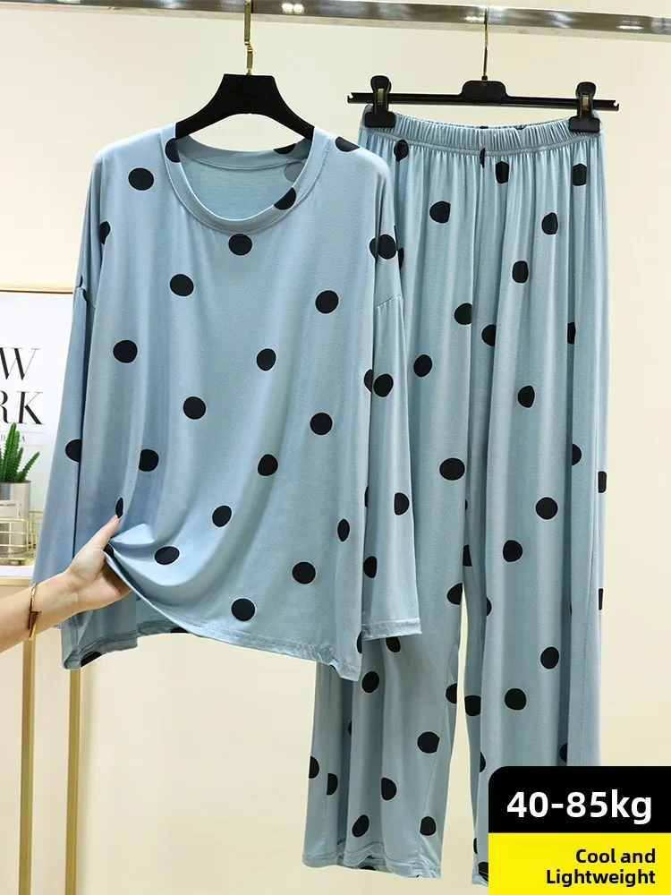Modal Home Clothes Set Thin Loose Long Sleeve Long Pants Comfortable Leisure Autumn Home Sleepwear Two-Piece round Neck Design 4