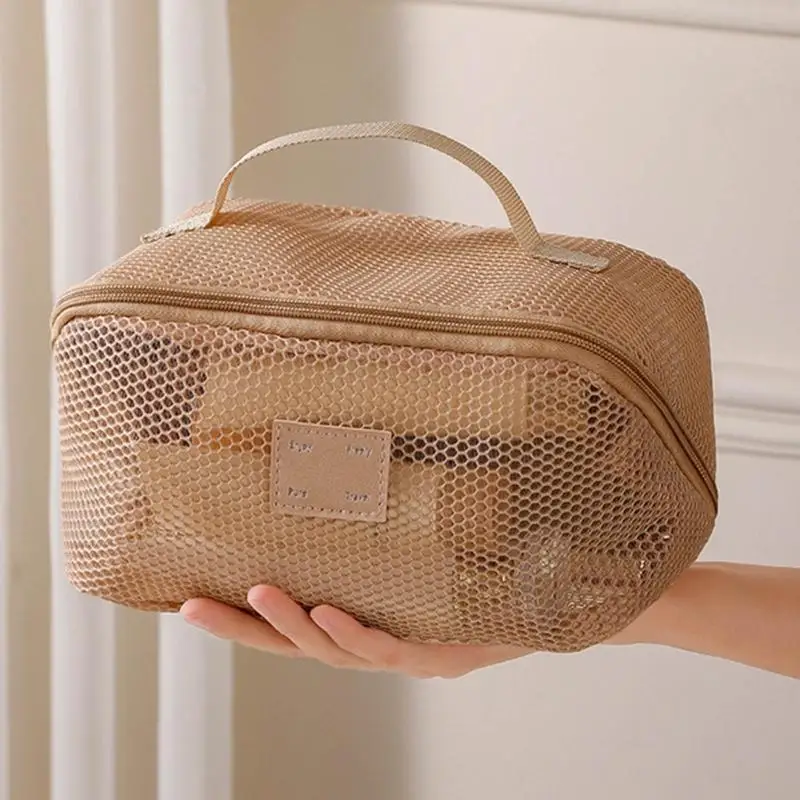 حقيبة مستحضرات تجميل شبكية كبيرة جدًا قابلة للتنفس مع أقسام منفصلة، ​​حاوية تخزين فعالة للعناية بالبشرة والمكياج HX6C