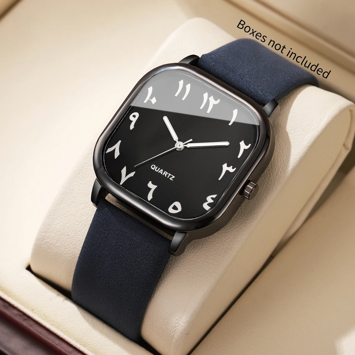 Minimalist Square Men Quartz Watch Arabic Dial Leather Strap Casual Fashion Unisex Clock Relogio Masculino (Without Box)