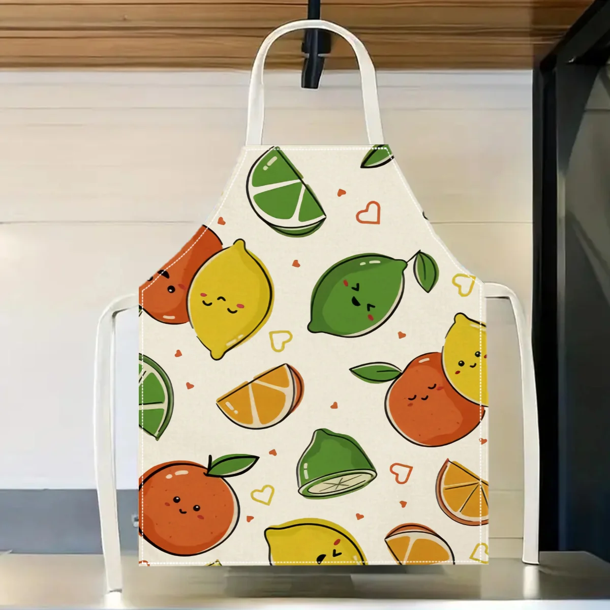 1pc Lemon Orange Fruit Print Apron Cute Citrus Pattern Kitchen Cooking Baking Bib for Women Men Chef Home Restaurant Gift