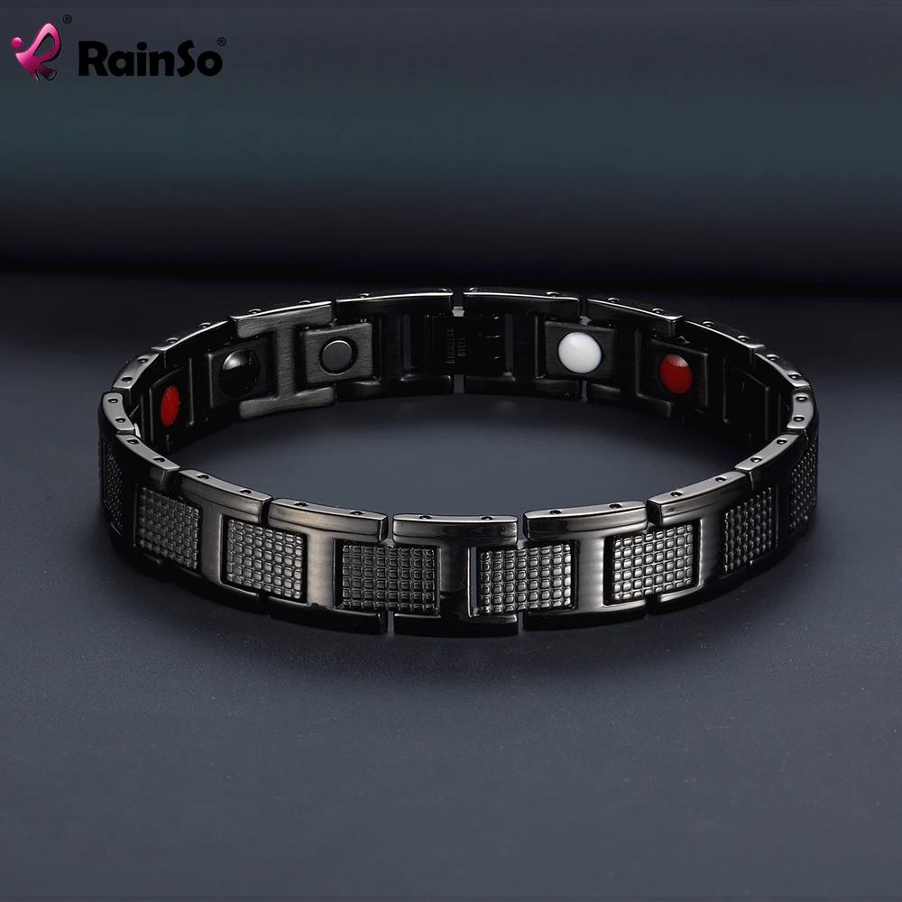 Rainso Bracelet Men Magnetic Jewelry Fashion Stainless Steel Black Bracelets Bangle Wrist Band Sports Style New Design Male Gift