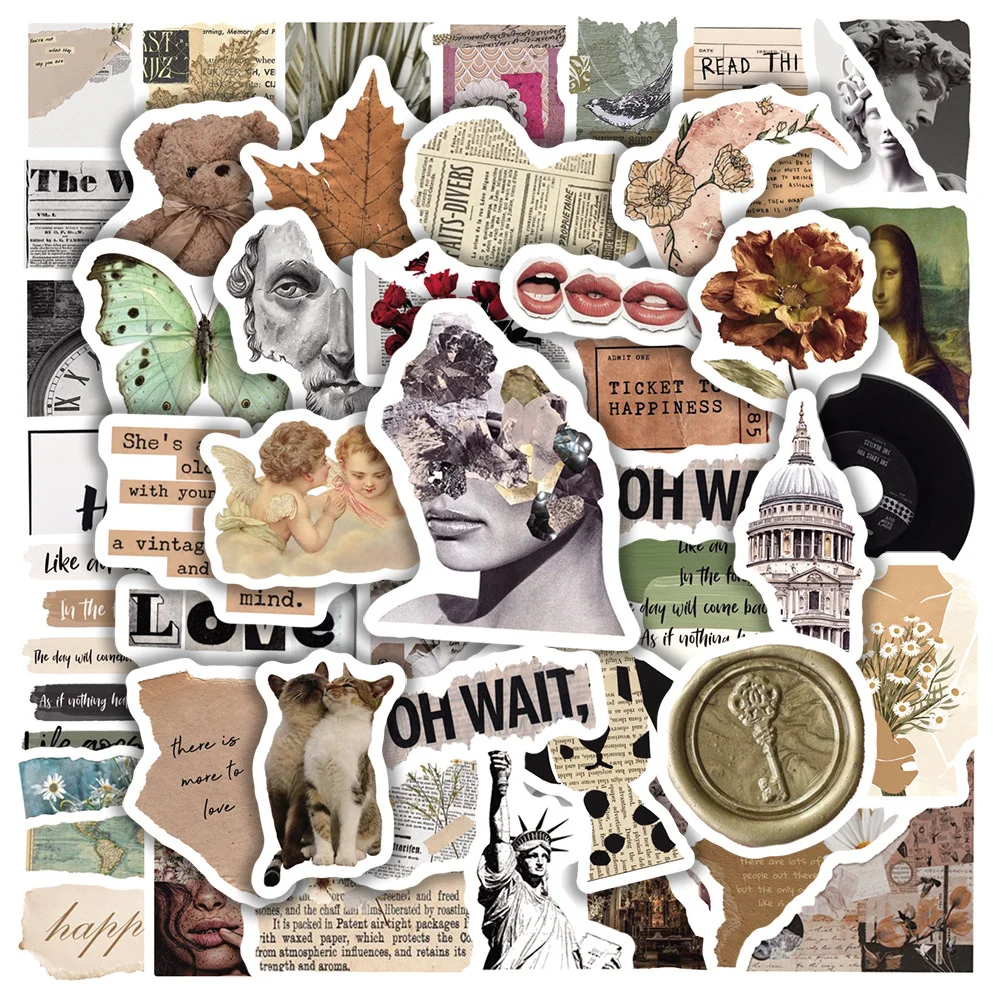 10/30/50pcs Retro Broken Painting Art Aesthetic Stickers Cartoon Vintage Graffiti Decals DIY Notebook Phone Guitar Sticker Pack