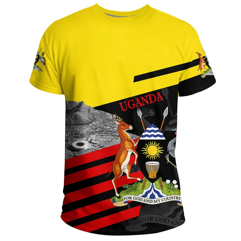 Fashion 3D Printed Uganda T Shirt For Men Coat Of Arms Graphics T-shirt Streetwear Short Sleeves Round Neck Tee Shirts Tops