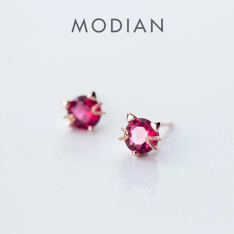 Modian wysokiej jakości 100% 925 Sterling Silver śliczne różowe złoto kolorowy kot stadniny kolczyki dla kobiet srebro biżuteria prezent