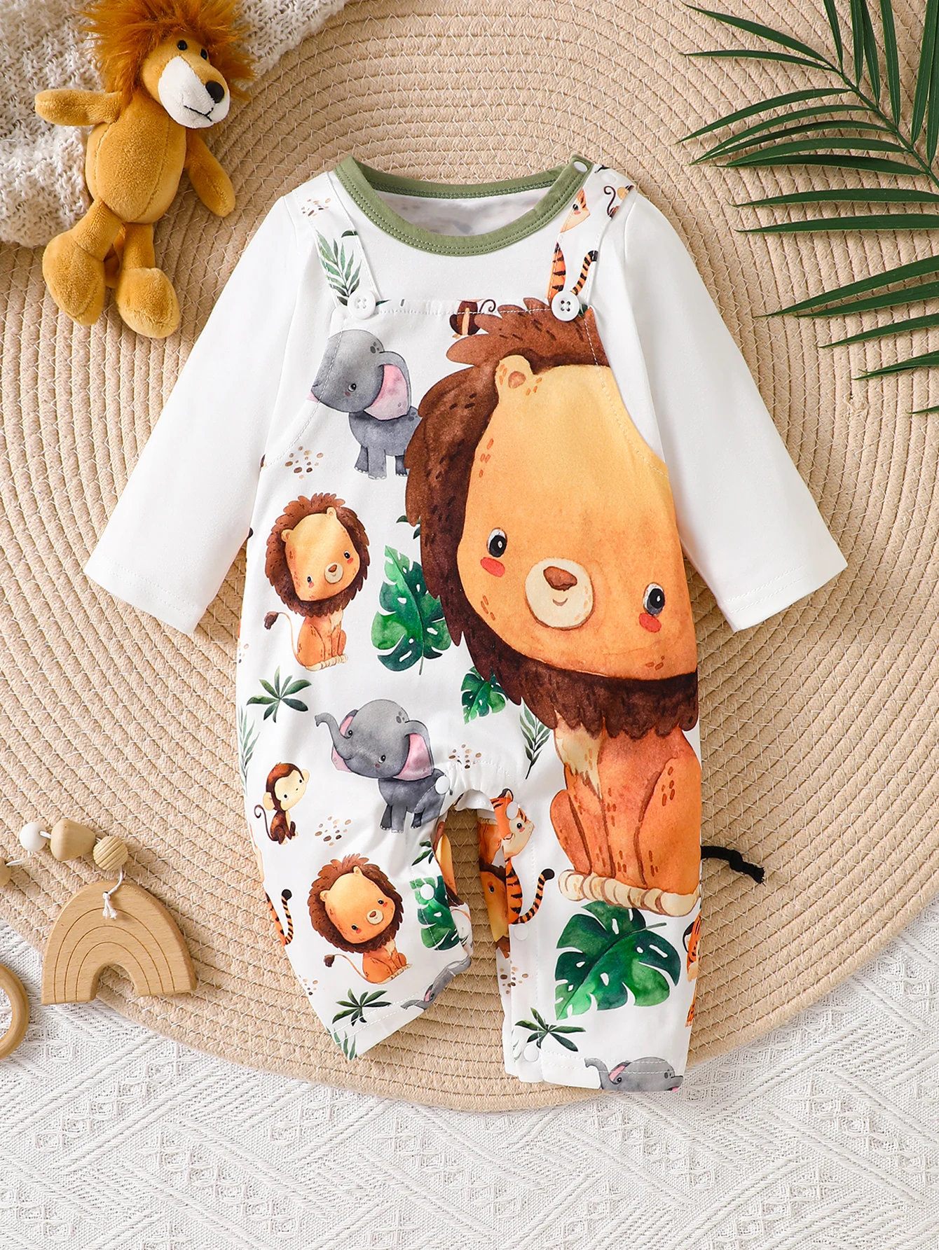 IURNXB Baby Onepiece Romper Long Sleeve Jumpsuit Watercolor Jungle Print Infant Bodysuit Casual Clothes Wear Infant Outfit 1-18M
