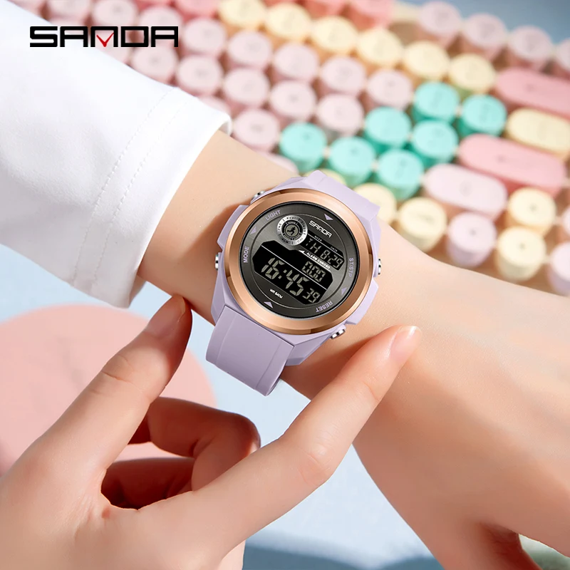 SANDA 2203 Sports Fashion Digital Watches for Woman Multifunction Calendar Luminous Water Resistant Ladies Electronic Wristwatch