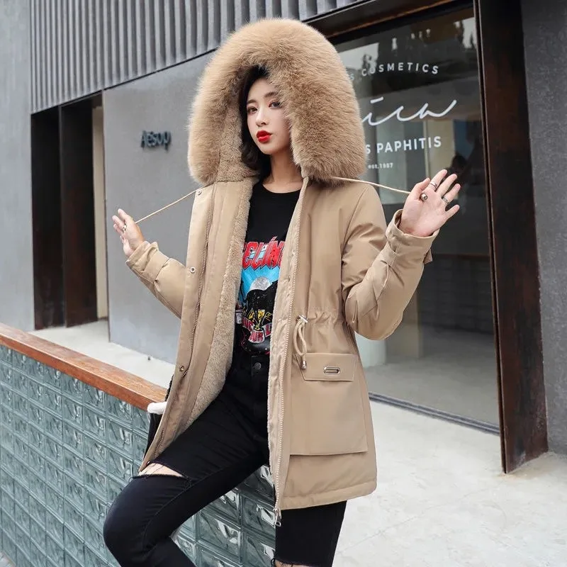 2023 New Fashion Women Parka Clothes Long Coat Wool Liner Hooded Jacket Fur Collar Thick Warm Snow Wear Padded Parka