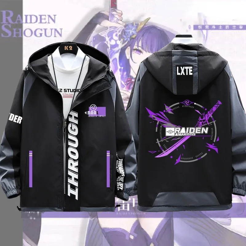 QQ98Genshin Impact Baal Raiden Shogun سترة مخصصة بأكمام طويلة معطف موضة للجنسين هوديي سستة مقنعين البلوز زي علوي