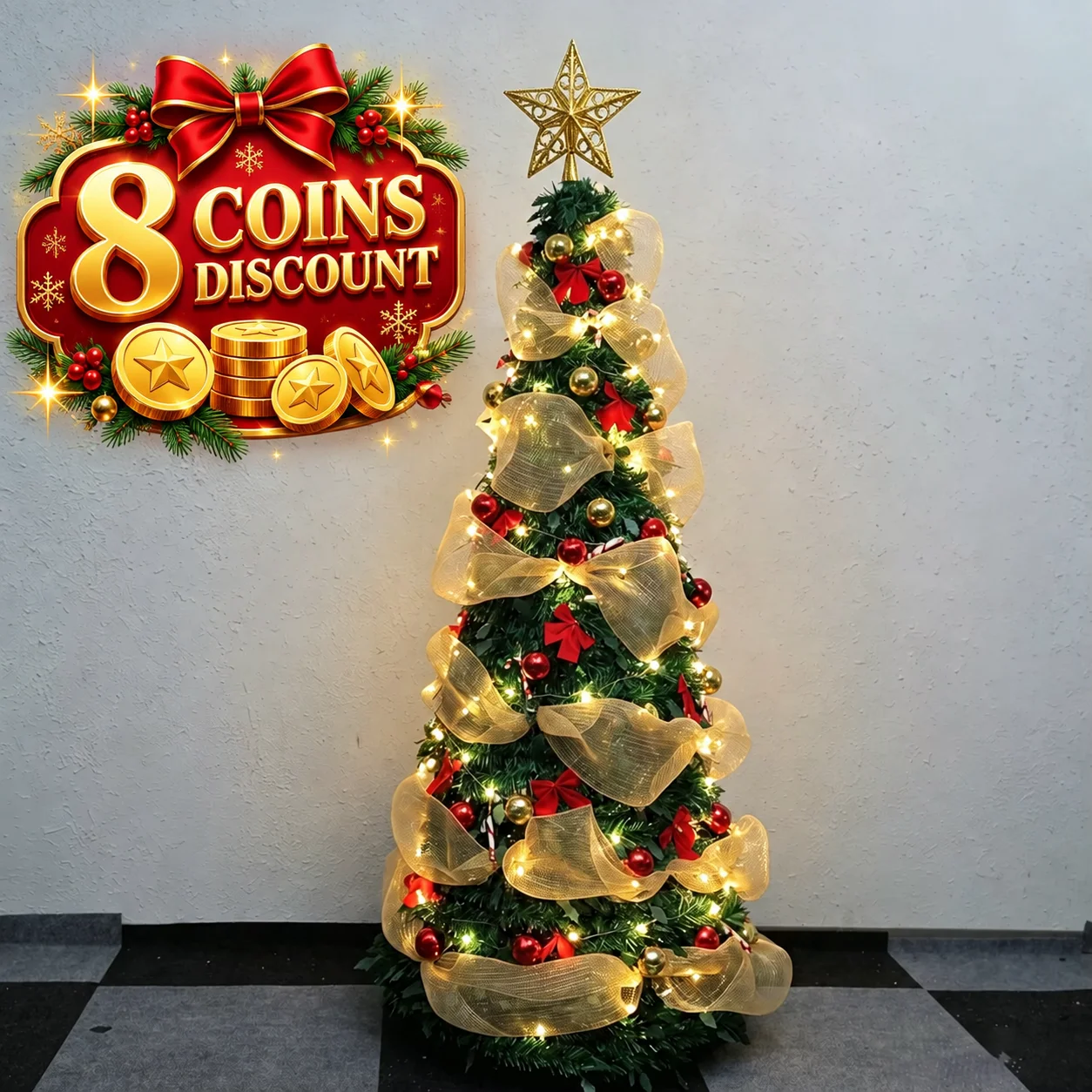 Foldable PVC Christmas Tree 1.5/1.8/2.1M with DIY Ornaments & USB Remote LED String Lights, Retractable Xmas Tree for Home Holid