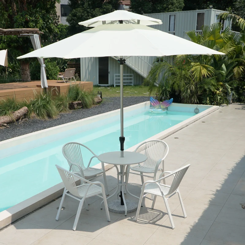 Concise & Keyword-Rich: White Outdoor Patio Furniture Set with Umbrella - Cafe Bistro Garden Table & Chairs Patio Furniture Set