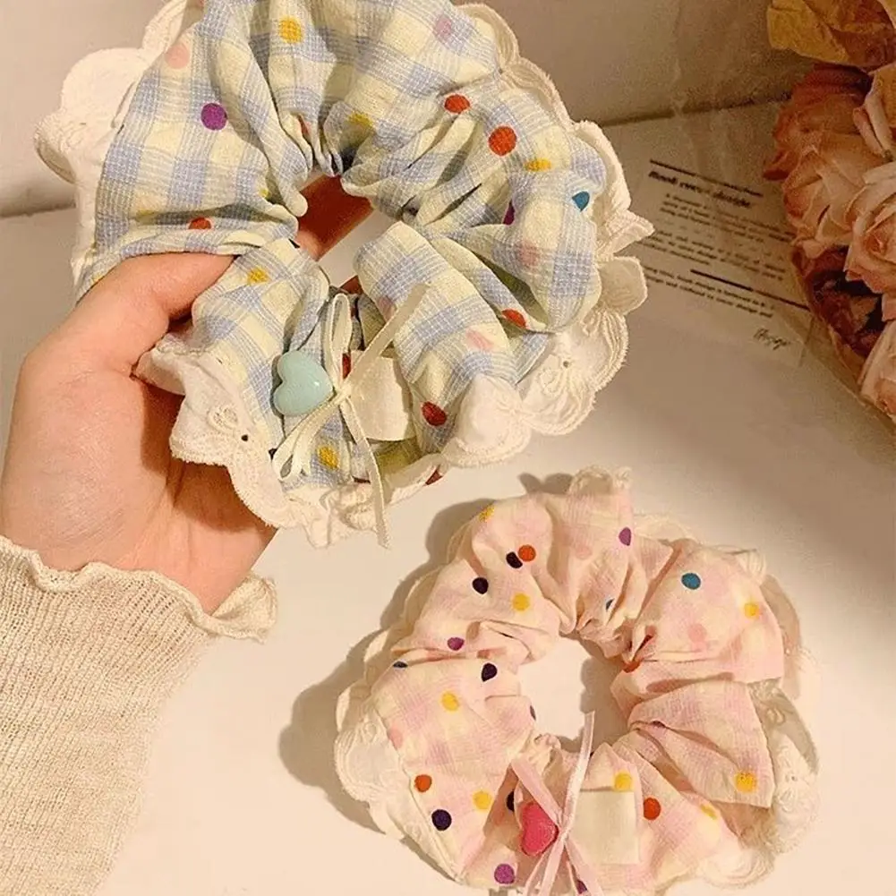 

Lace Hair Tie Skin-friendly Hair Elastic Rope 2pcs High Elasticity Hair Ties with Lace Edges Plaid Pattern Ponytail for Buns