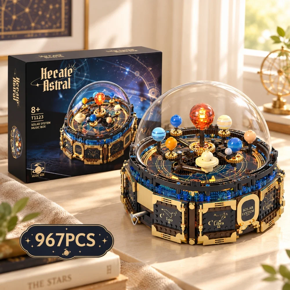 967pcs Rotating Solar System Music Box Blocks, Gear Rotation Space Model, Atmosphere Sleeping Tabletop Showcase Decor