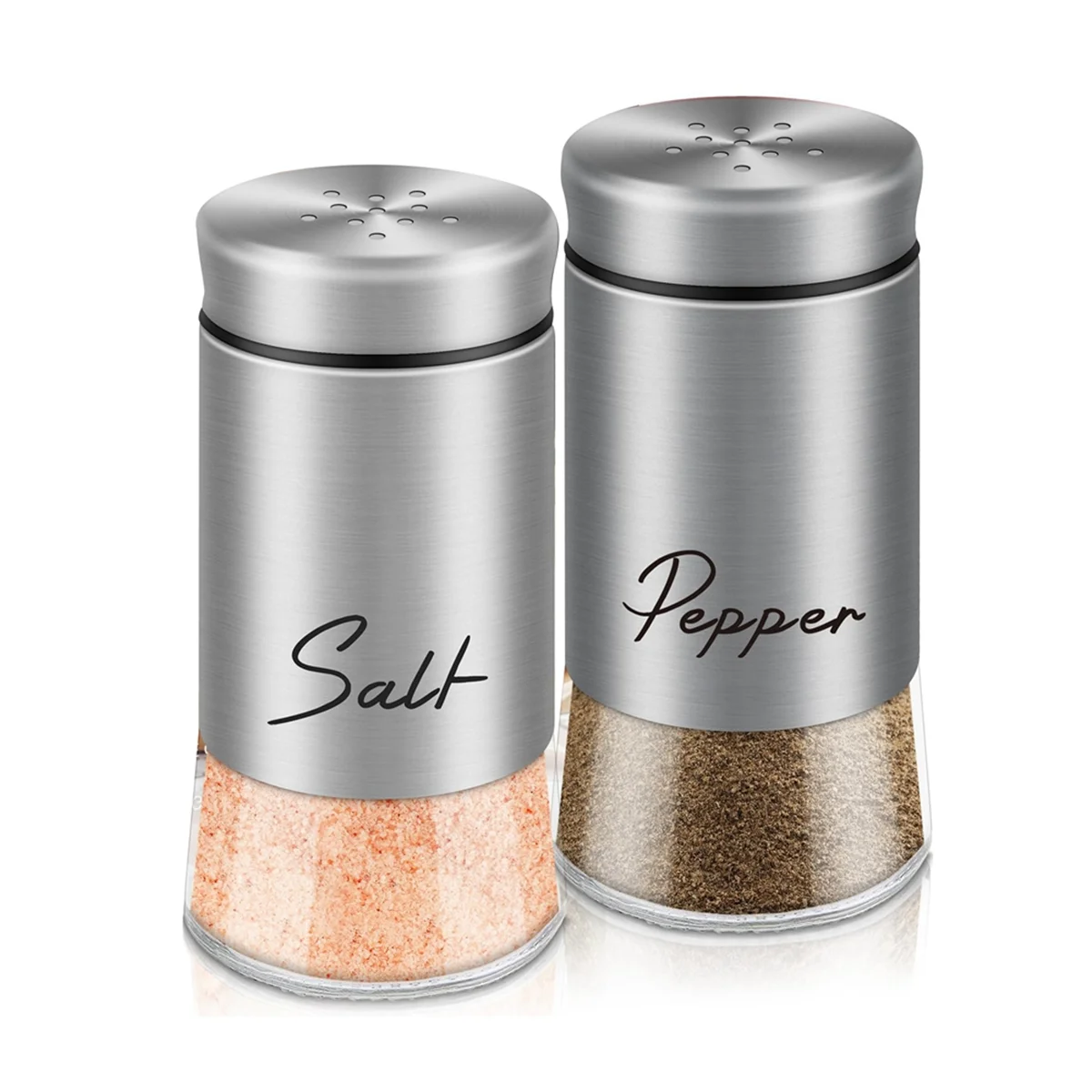 Salt and Pepper Shakers Set with Stainless Steel Lid for Kitchen Gadgets Cooking Spice Dispenser-B