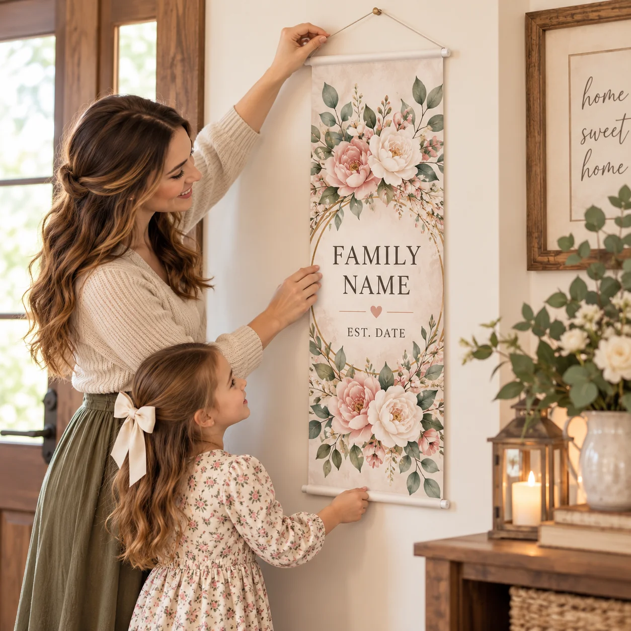 Custom Hanging Flag Banner 28x72cm, Personalized Text Logo Image Design Double Rod Scroll for Home Party Wall Decoration