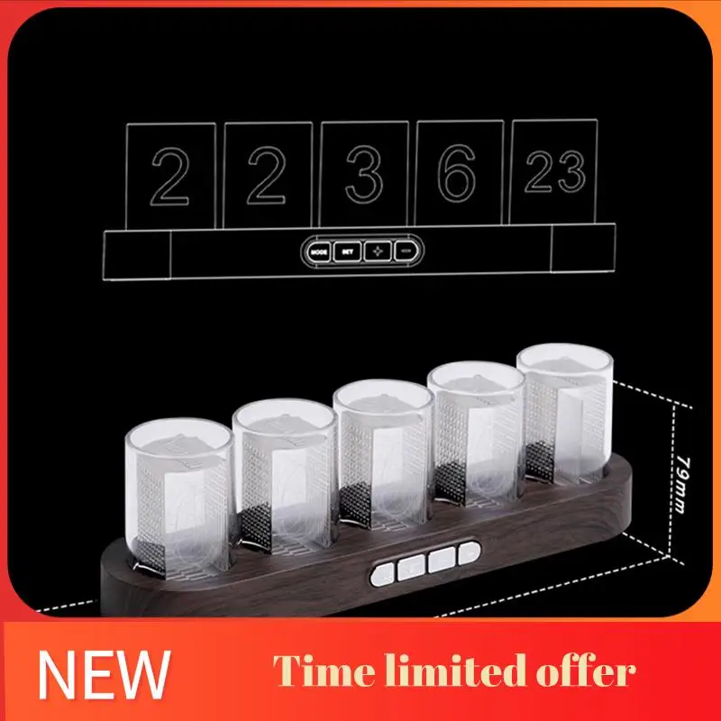 

Цифровые трубчатые часы Nixie со светодиодной подсветкой RGB для украшения домашнего рабочего стола, идея «сделай сам», подарок на день рождения, прочный многоразовый цвет дерева