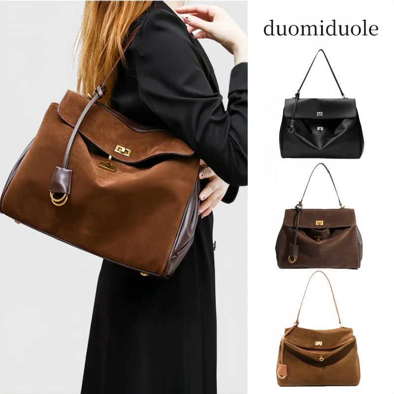 

Autumn Winter Women's Suede genuine leather Bag Shoulder Handbag Large Capacity Single Tote Bag Handbag Luxury Designer Bag