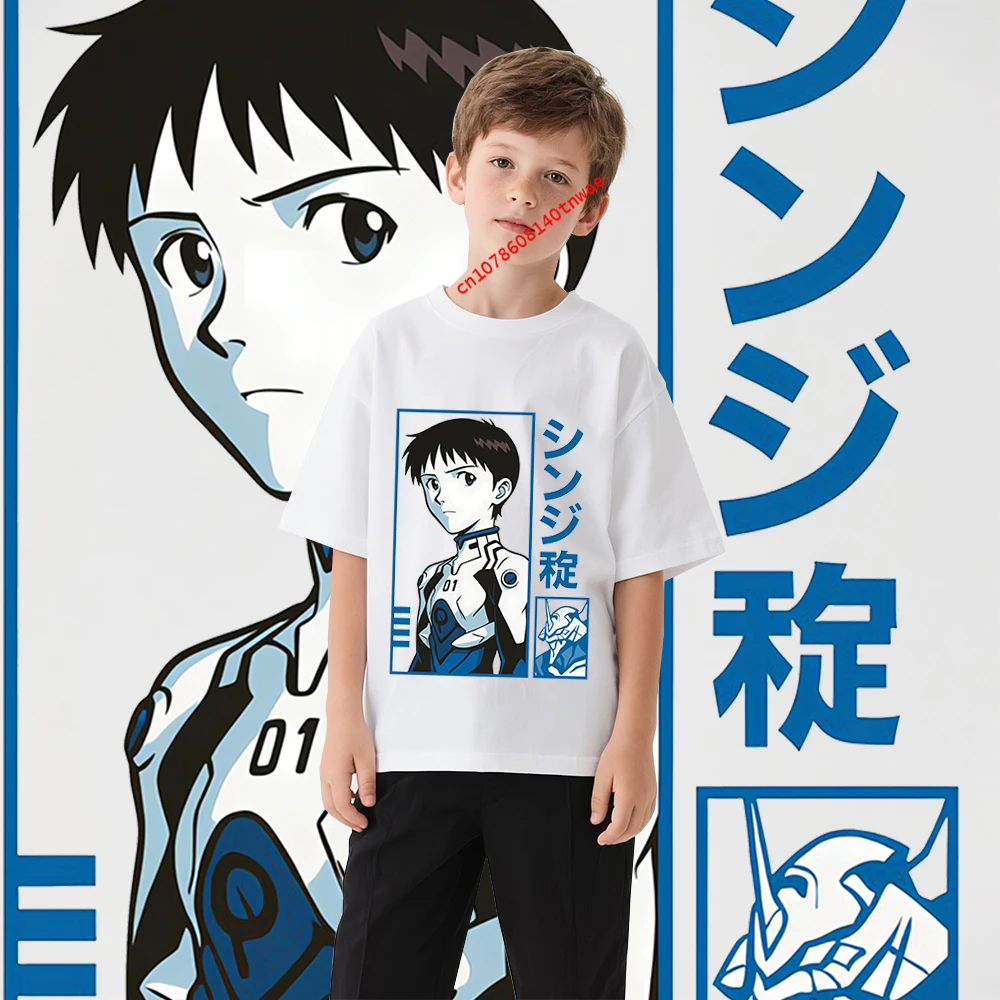 Shinji Ikari Evangelion аниме одежда детская футболка из чистого хлопка с короткими рукавами повседневные топы с героями мультфильмов для мальчиков