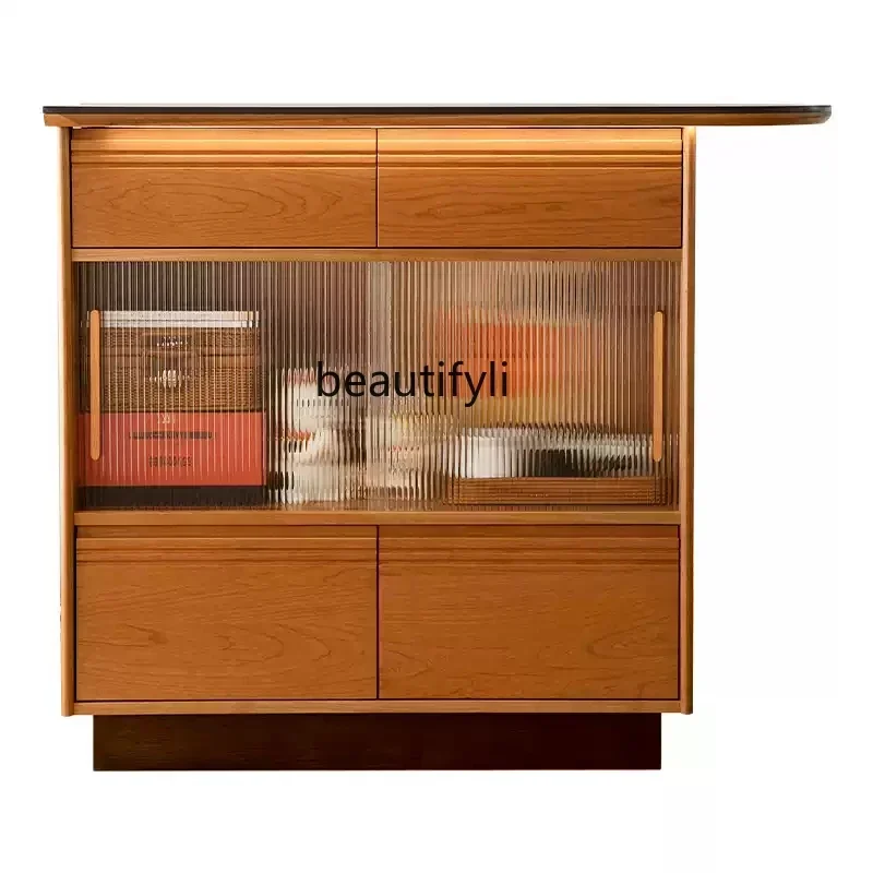 

02Solid wood rock slab island platform household partition bar table living room storage cabinet dining side cabinet locker