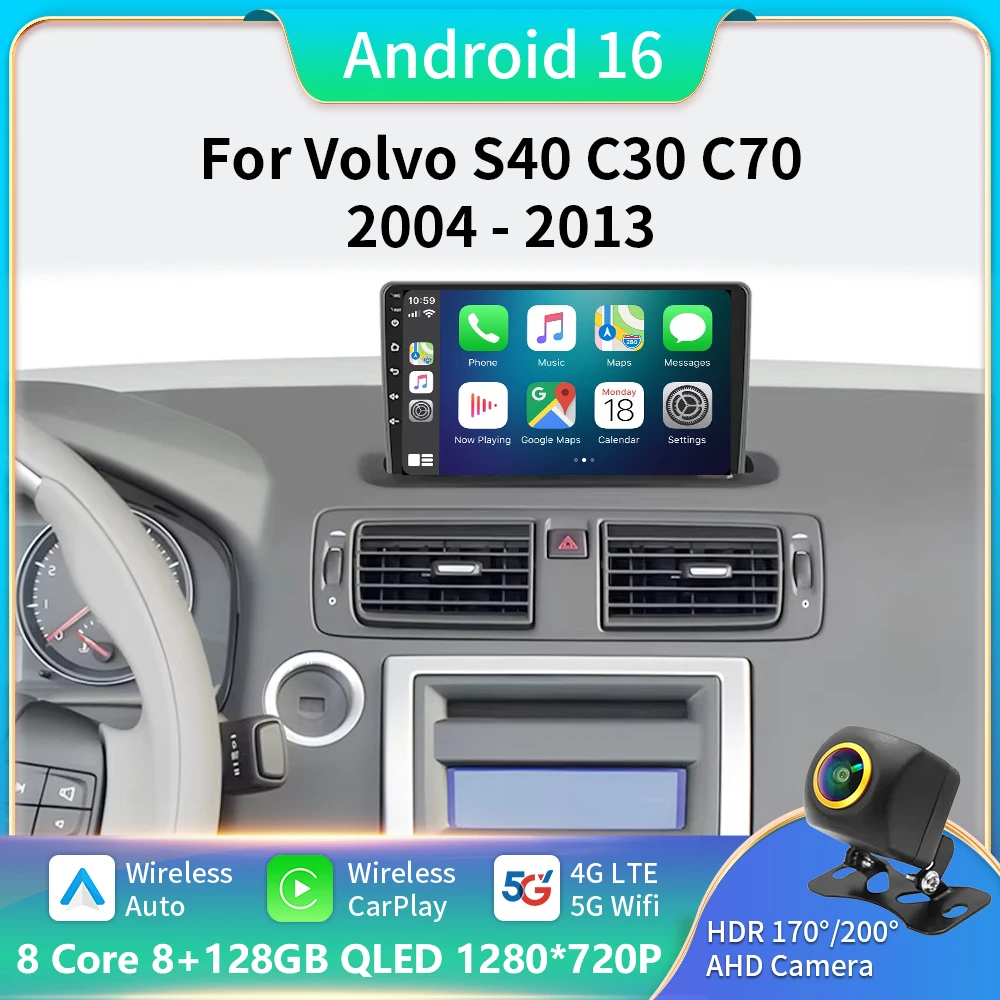 

Android 16 Carplay DSP WIFI+5G Car Radio Multimedia Player For Volvo S40 C30 C70 2 MS 2004-2013 Autoradio Stereo 2din Head Unit