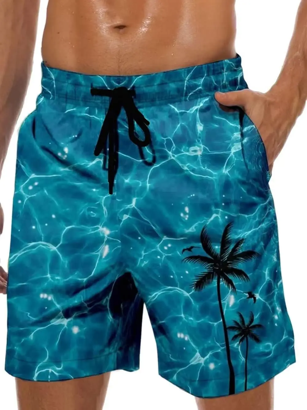 Men's Summer Swim Trunks, Hawaiian Style Geometric 3D Print Beach Shorts, Outdoor Quick-Drying Breathable Sports Pants